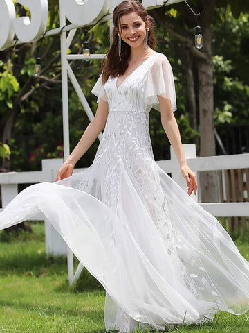 EVER-PRETTY Contrast Sequin Plants Detail Mesh Prom Dress