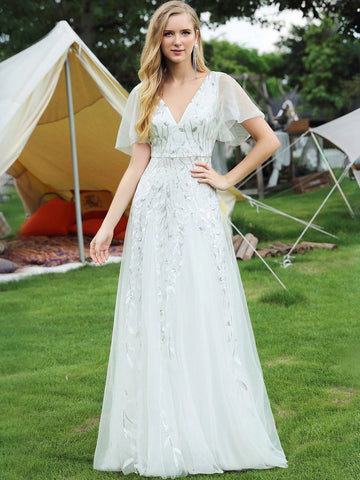 EVER-PRETTY Contrast Sequin Plants Detail Mesh Prom Dress