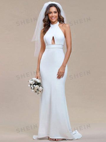 EVER-PRETTY Cut Out Front Backless Halter Neck Mermaid Hem Wedding Dress