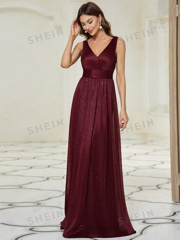 EVER-PRETTY Double V Neck Ruched Bodice Prom Dress
