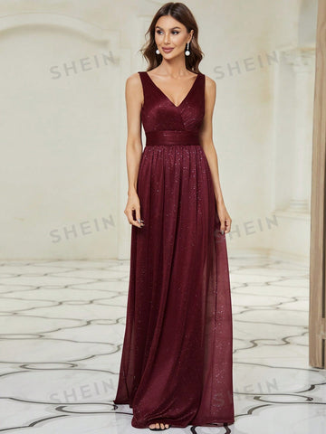 EVER-PRETTY Double V Neck Ruched Bodice Prom Dress