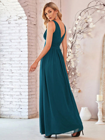 EVER-PRETTY Double V Neck Ruched Bust Bridesmaid Dress