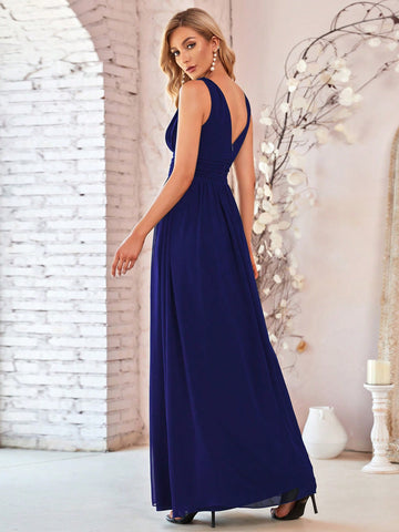 EVER-PRETTY Double V Neck Ruched Waist Chiffon Bridesmaid Dress
