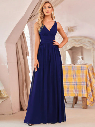 EVER-PRETTY Double V Neck Ruched Waist Chiffon Bridesmaid Dress