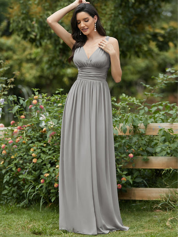 EVER-PRETTY Double V Neck Ruched Waist Prom Dress