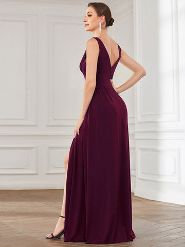 EVER-PRETTY Double V Neck Split Thigh Bridesmaid Dress