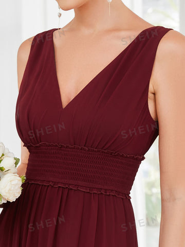 EVER-PRETTY Double V Neck Split Thigh Bridesmaid Dress