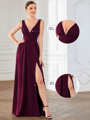 EVER-PRETTY Double V Neck Split Thigh Bridesmaid Dress