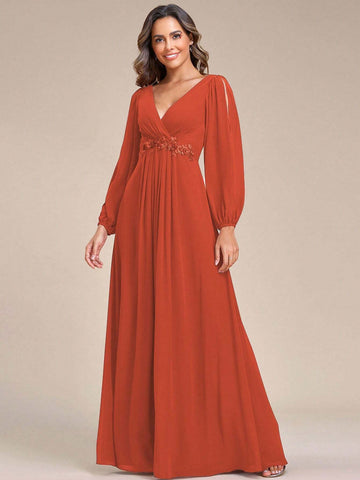 EVER-PRETTY Women's Elegant V-Neck Embroidered Bridesmaid Dress For Autumn