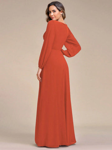 EVER-PRETTY Women's Elegant V-Neck Embroidered Bridesmaid Dress For Autumn