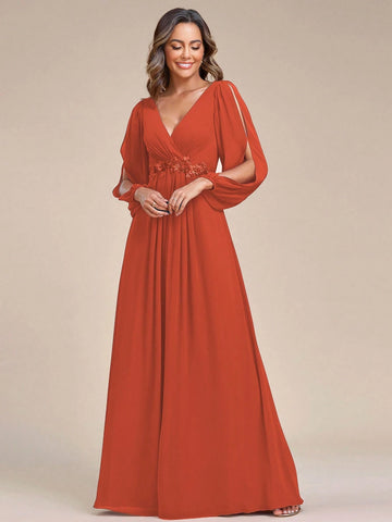 EVER-PRETTY Women's Elegant V-Neck Embroidered Bridesmaid Dress For Autumn