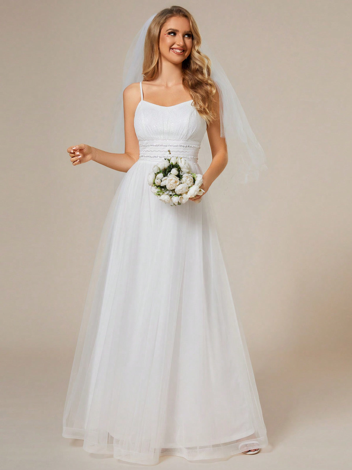 EVER-PRETTY Elegant Backless Sequin Chain Wedding Dress