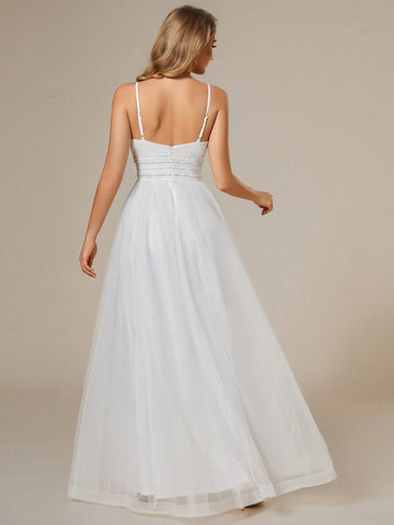 EVER-PRETTY Elegant Backless Sequin Chain Wedding Dress