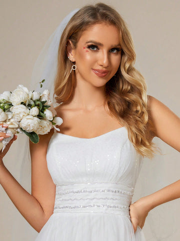 EVER-PRETTY Elegant Backless Sequin Chain Wedding Dress