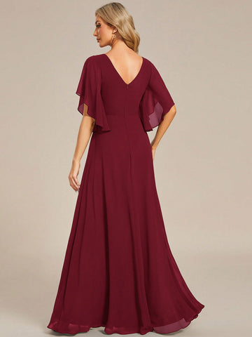EVER-PRETTY Elegant Bridesmaid Dress With Applique And Ruffled Sleeves