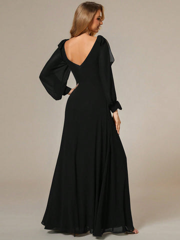 EVER-PRETTY Elegant High Slit Lantern Sleeve Evening Formal Dress