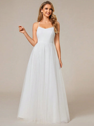 EVER-PRETTY Elegant Lace & Mesh Patchwork Convertible Wedding Dress With Open Back