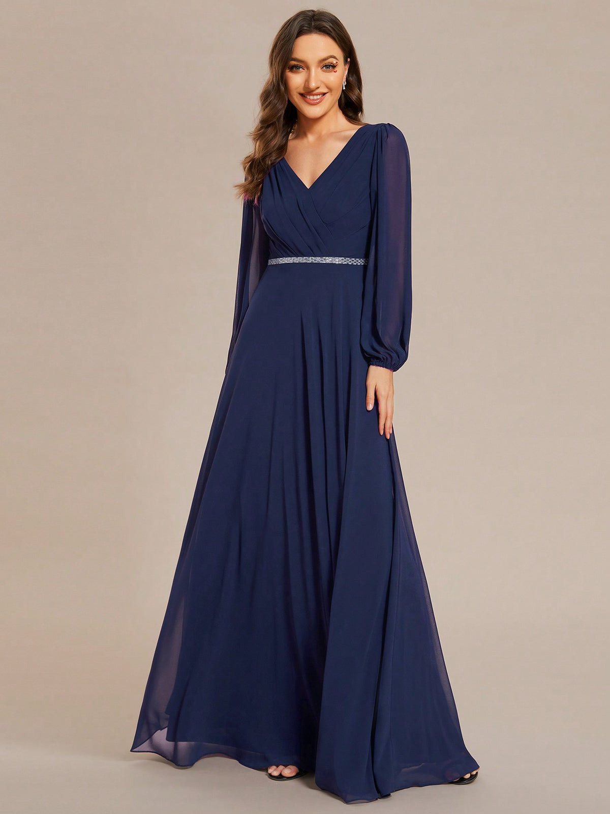 EVER-PRETTY Elegant Lantern Sleeve Embroidered Bridesmaid Dress