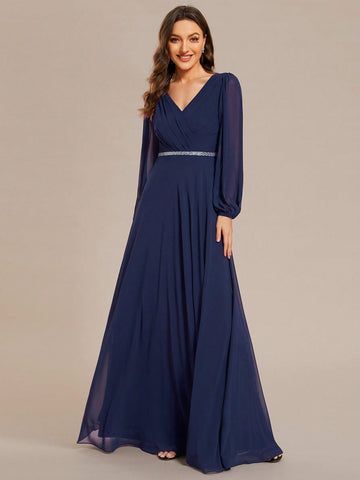 EVER-PRETTY Elegant Lantern Sleeve Embroidered Bridesmaid Dress