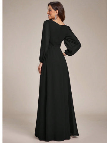 EVER-PRETTY Elegant Long Sleeve Chiffon Bridesmaid Dress