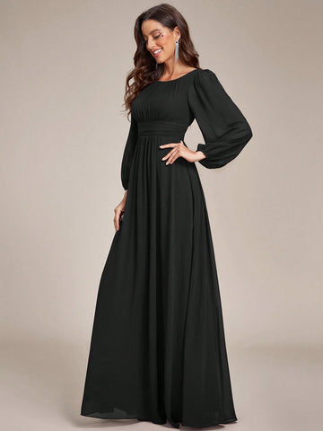 EVER-PRETTY Elegant Long Sleeve Chiffon Bridesmaid Dress
