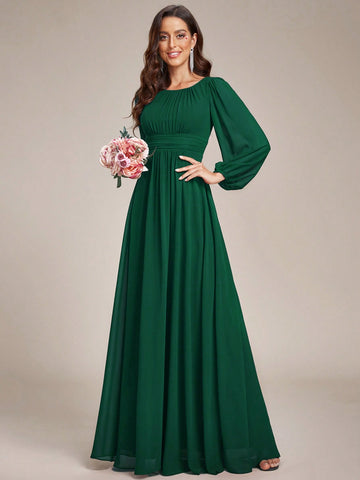 EVER-PRETTY Elegant Long Sleeves Chiffon Bridesmaid Dress With Lantern Sleeves