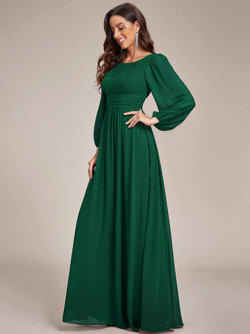 EVER-PRETTY Elegant Long Sleeves Chiffon Bridesmaid Dress With Lantern Sleeves