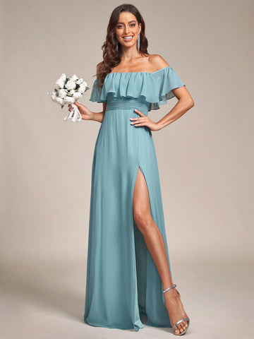 EVER-PRETTY Elegant Off Shoulder Ruffle Bridesmaid Dress