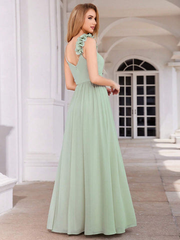 EVER-PRETTY Elegant One Shoulder 3D Floral Evening Dress