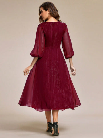 EVER-PRETTY Elegant Romantic Ruffle Hem Twist Knot Formal Dress