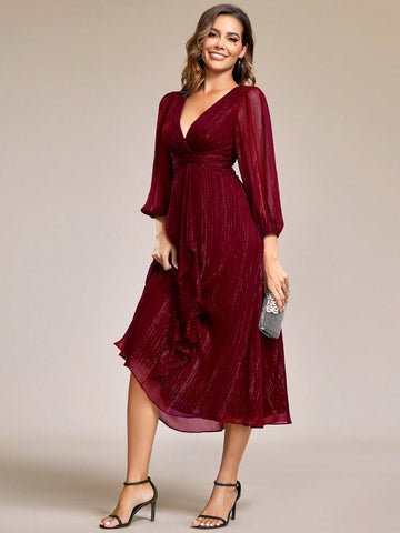 EVER-PRETTY Elegant Romantic Ruffle Hem Twist Knot Formal Dress