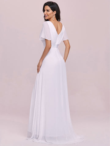 EVER-PRETTY Elegant Ruched Bodice Ribbon Waist Chiffon Wedding Dress