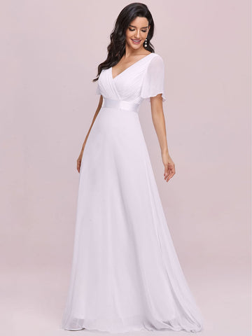 EVER-PRETTY Elegant Ruched Bodice Ribbon Waist Chiffon Wedding Dress