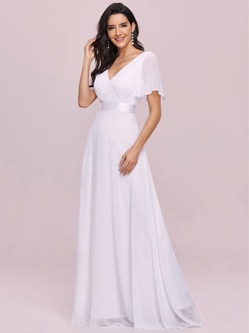 EVER-PRETTY Elegant Ruched Bodice Ribbon Waist Chiffon Wedding Dress