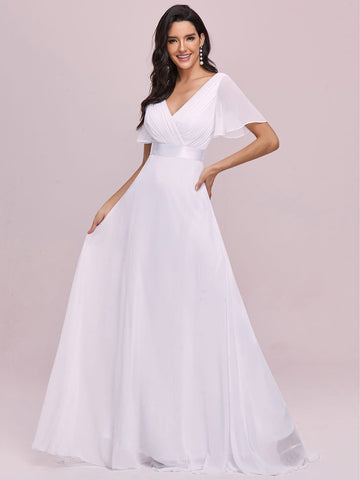 EVER-PRETTY Elegant Ruched Bodice Ribbon Waist Chiffon Wedding Dress