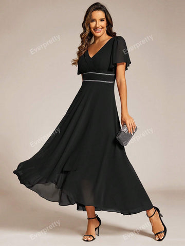 EVER-PRETTY Women Elegant Chiffon Asymmetric Hem Dress