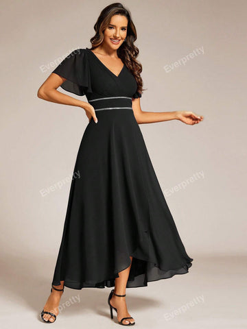 EVER-PRETTY Women Elegant Chiffon Asymmetric Hem Dress
