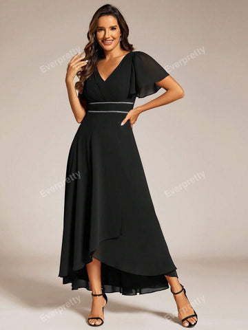 EVER-PRETTY Women Elegant Chiffon Asymmetric Hem Dress