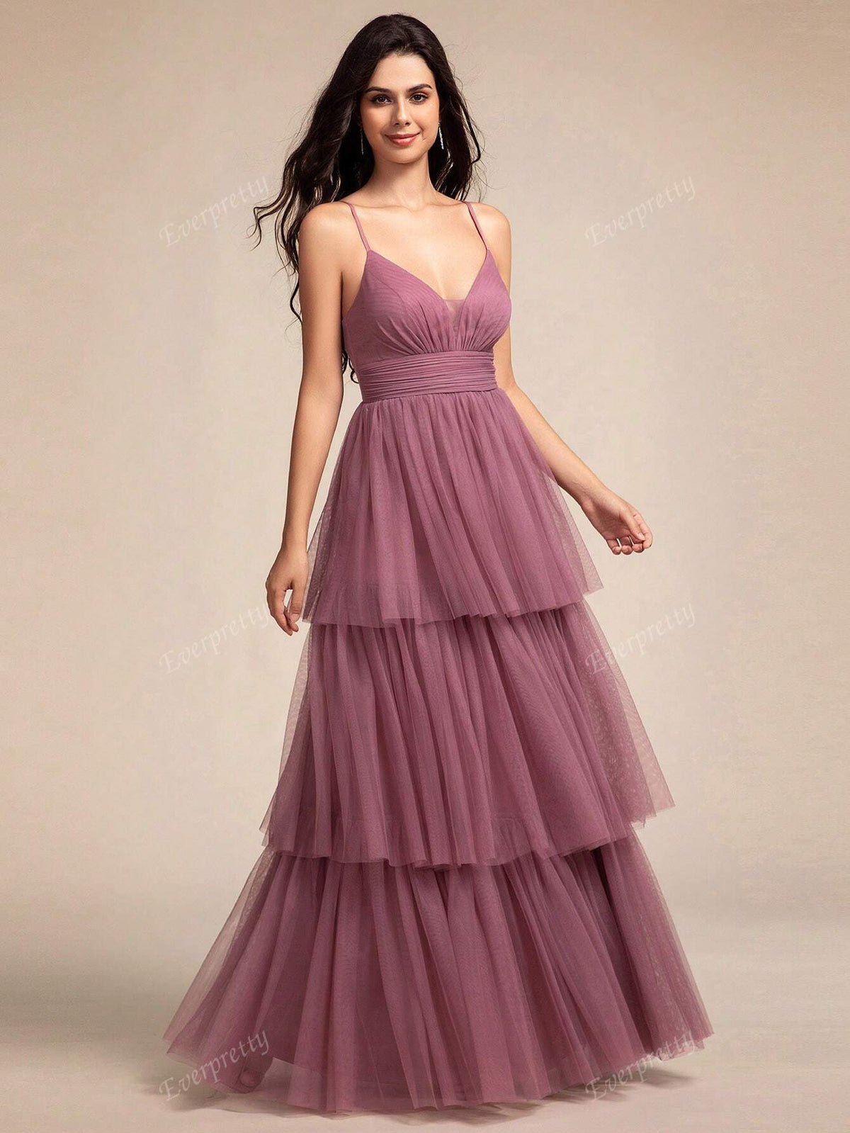 EVER-PRETTY Elegant V-Neck Tulle Slip Dress
