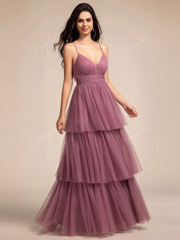 EVER-PRETTY Elegant V-Neck Tulle Slip Dress