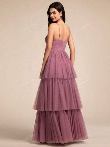 EVER-PRETTY Elegant V-Neck Tulle Slip Dress