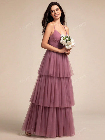 EVER-PRETTY Elegant V-Neck Tulle Slip Dress