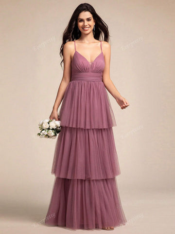 EVER-PRETTY Elegant V-Neck Tulle Slip Dress