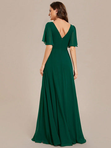 EVER-PRETTY Elegant V-neck Bridesmaid Dress With Butterfly Sleeve And Open Back Design