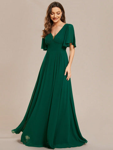 EVER-PRETTY Elegant V-neck Bridesmaid Dress With Butterfly Sleeve And Open Back Design