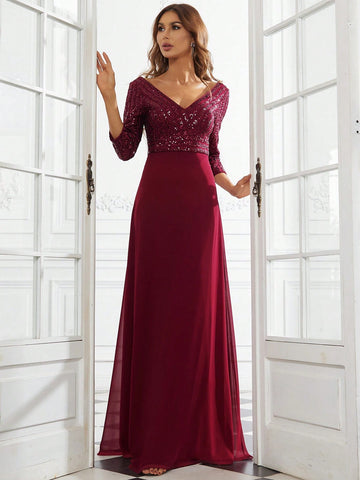 EVER-PRETTY Elegant & Gorgeous & Sexy Sequin Spliced Evening Dress For Mother Of Bride At Wedding Or Other Formal Occasions
