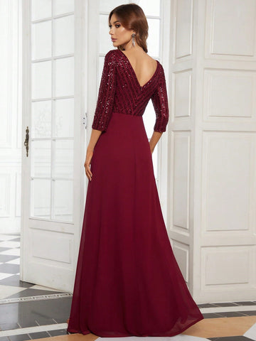 EVER-PRETTY Elegant & Gorgeous & Sexy Sequin Spliced Evening Dress For Mother Of Bride At Wedding Or Other Formal Occasions