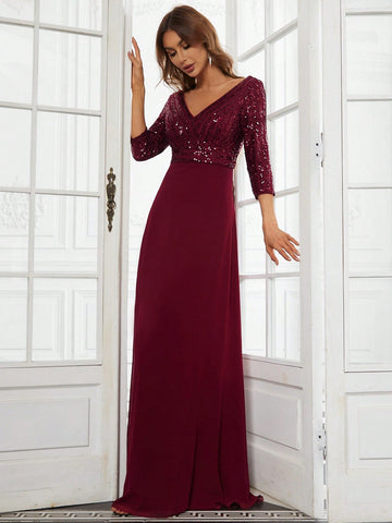 EVER-PRETTY Elegant & Gorgeous & Sexy Sequin Spliced Evening Dress For Mother Of Bride At Wedding Or Other Formal Occasions