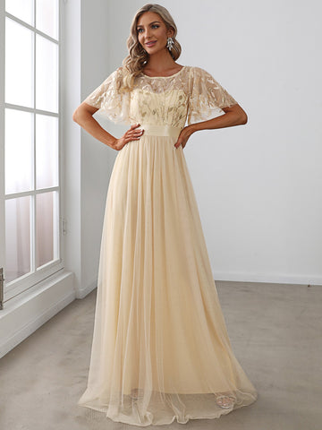 EVER-PRETTY Embroidery & Sequin Bodice Mesh Prom Dress