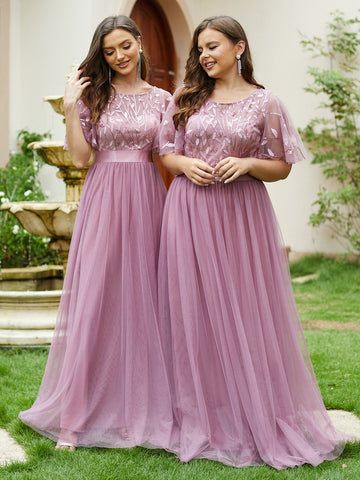 EVER-PRETTY Embroidery & Sequin Bodice Mesh Prom Dress